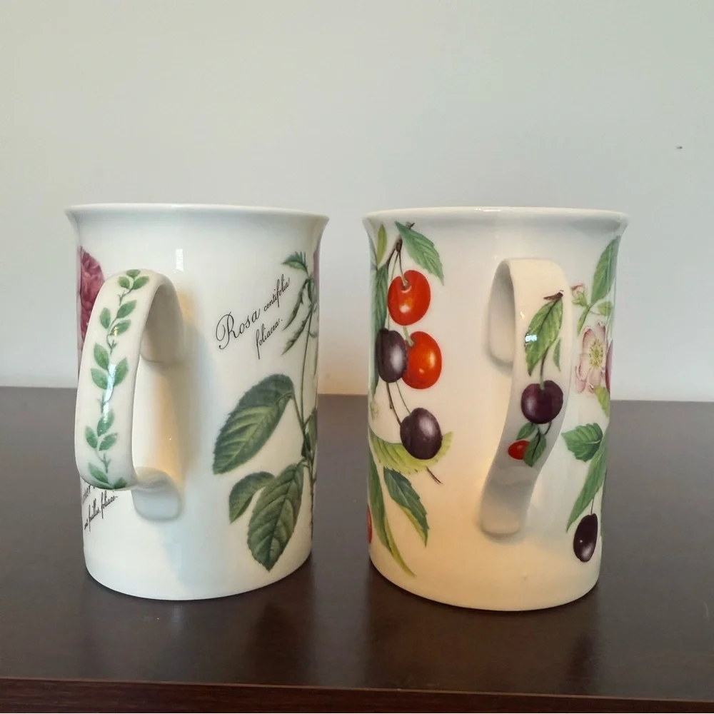 Roy Kirkham Vintage Ceramic Mugs English Pink Roses and Dark Cherries
